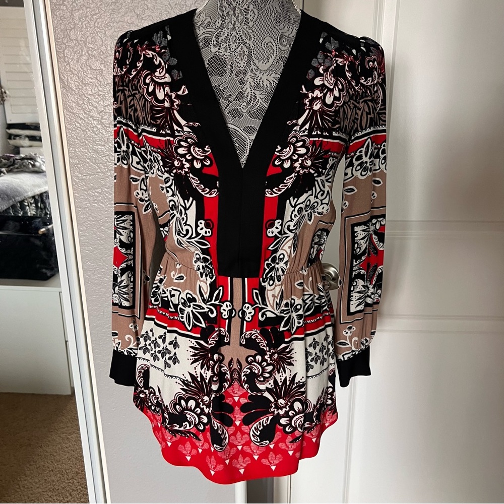 Baroque Geometric Print V-Neck Long Sleeve Tunic